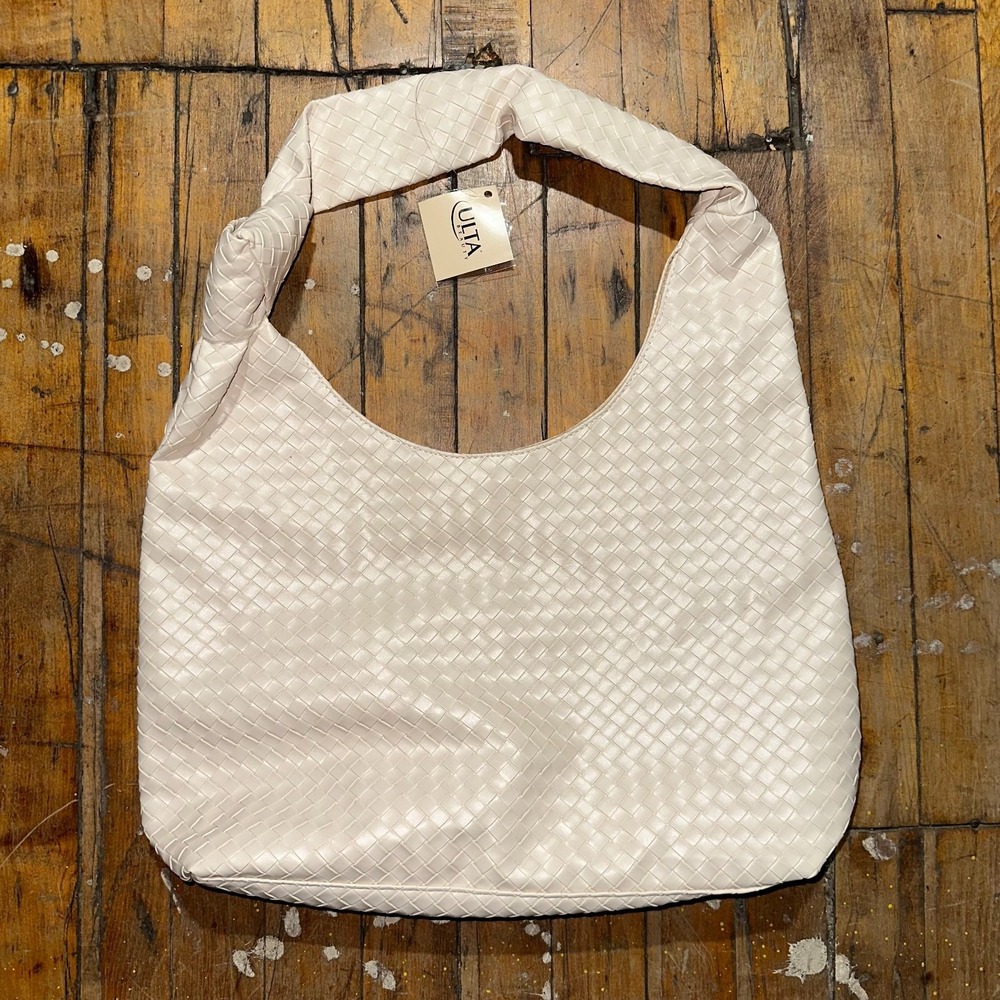 Ulta Beauty Knotted Hobo Shoulder Bag Cream Vegan Leather Casual Tote Purse